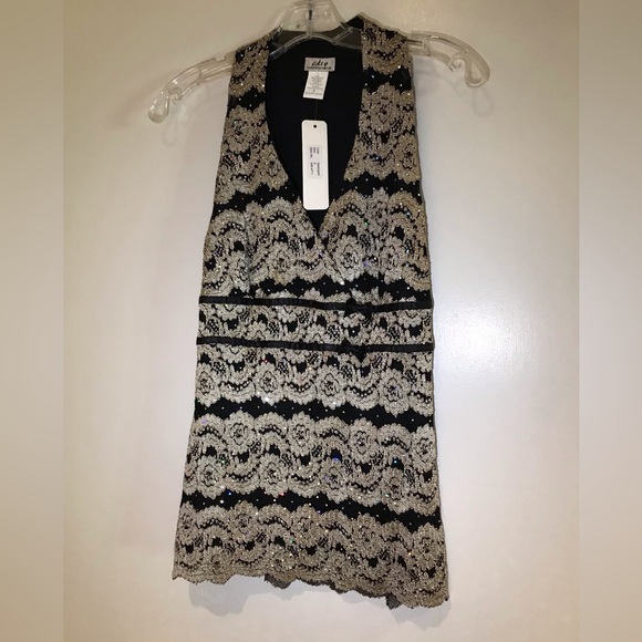 New Gold & Black Lace Top S - Picture 2 of 5